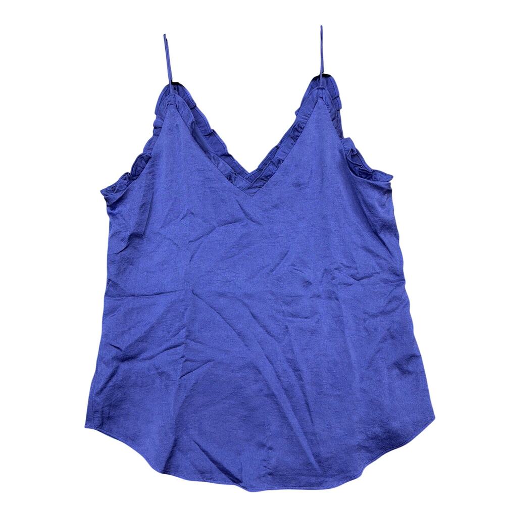 Express Womens Blouse Blue V Neck Ruffle Spaghetti Tank Polyester Small